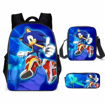 

3pcs Kids Book Bag Set Cartoon Sonic Print Backpack for Boy Girl School Bags Gift For Kids Backpacks schooltas mochila escolar