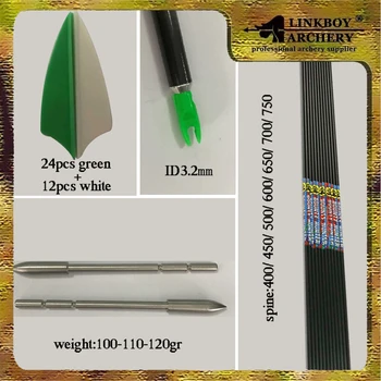 

12set Archery 32inch Carbon Arrow In Bulk ID 3.2mm Spine 600 120gr Point +12 Pin Nock 36pc Vanes for Bow Arrow Shaft DIY Hunting