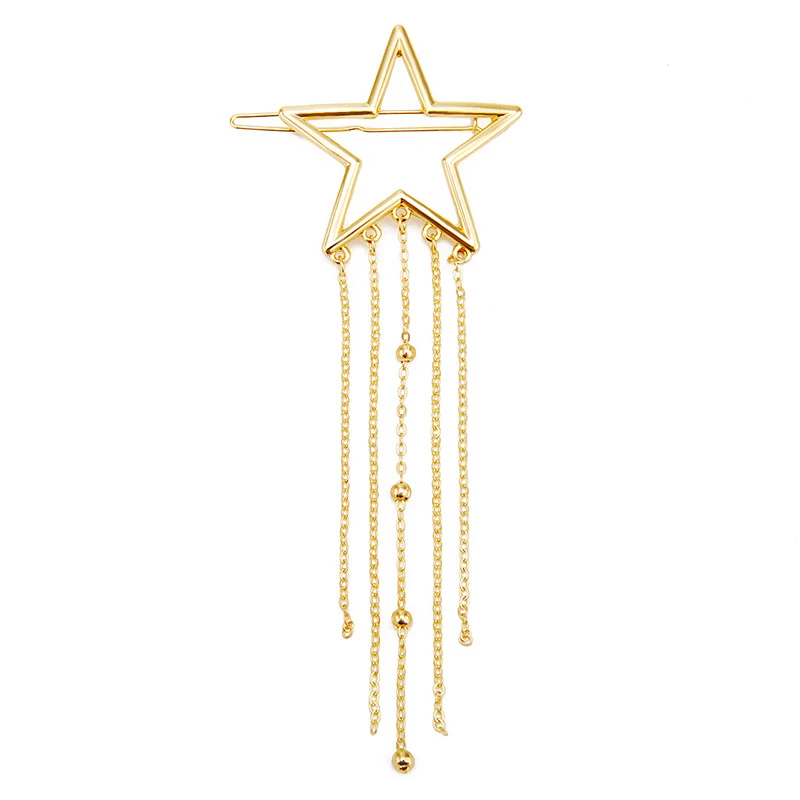 Star Tassel Golden Женская мода для девочек в Корейском стиле заколки невидимки для волос экологический сплав Сердце Луна животное кролик заколки для волос - Цвет: Star Tassel Golden