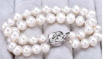 

2 strands AAA 9-10mm south sea white pearl bracelet 7.5-8" silver clasp
