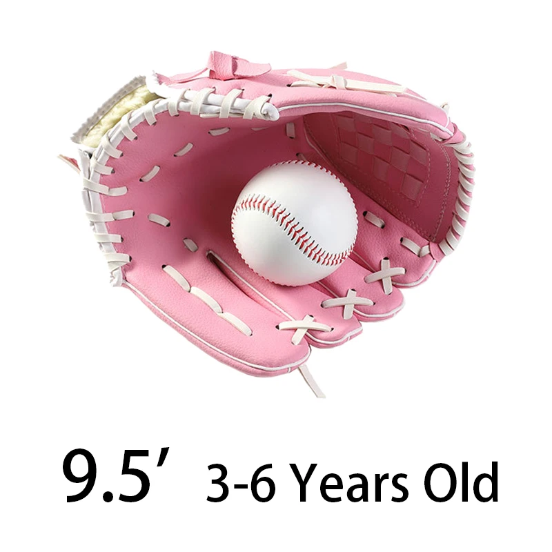 9.5 inch pink Kids/Adults Baseball Set With 1 Baseball Glove& 1 Ball 3 Colors Thick Leather Glove Baseball Mitt - Цвет: 9.5 inch pink