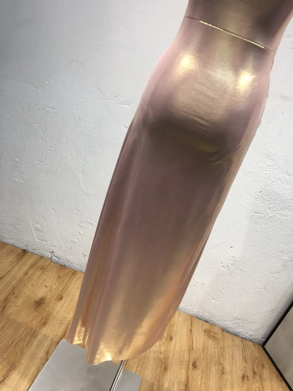 BacklakeGirls Shining Design Solid Color Elastic Stretch Evening Dress Round Neck Sleeveless Holiday Dress Robe Soiree Longue