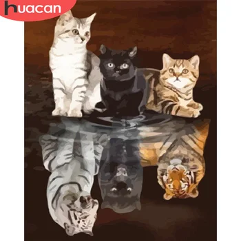 

HUACAN Paint By Numbers Cat Animal Kits Oil Painting Art Gift DIY Pictures By Number On Canvas Home Decor