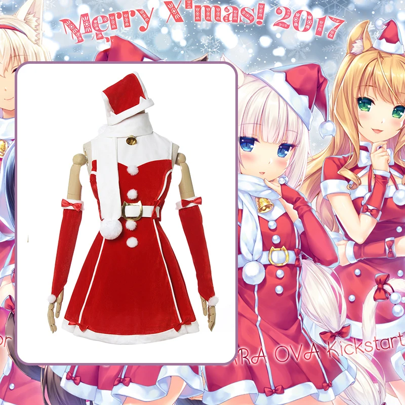 Рождественский костюм для девочек, карнавальный костюм из игры Nekopara, Рождественская шляпа ванили, косплей Chocola, сексуальное платье, Рождественская юбка