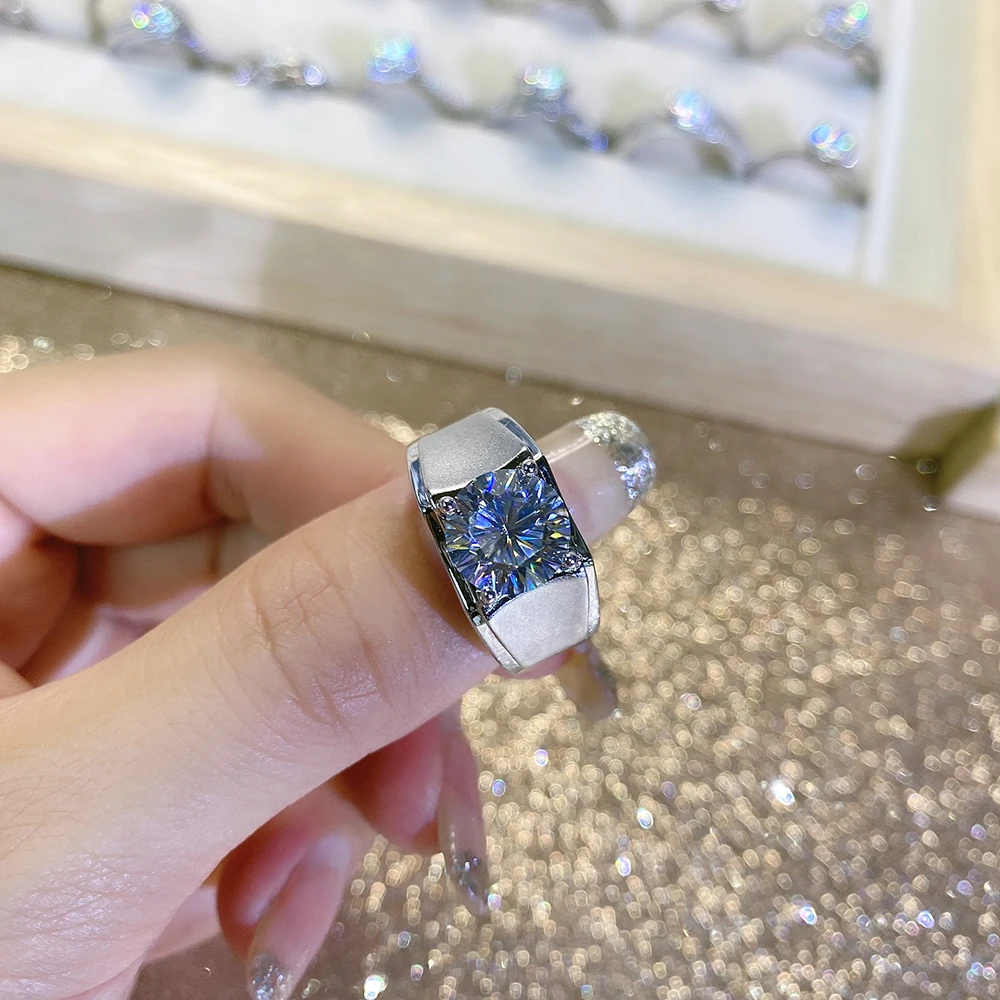 Для мужчин кольца с муассанитом 0.5ct 1ct 2ct 3ct 5ct 925 пробы Серебряное кольцо родиевое