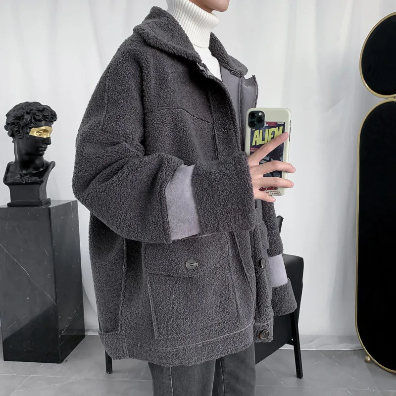 Осенне-зимнее теплое легкое Свободное пальто, Мужская Уличная одежда в стиле хип-хоп, Свободное пальто из овечьей шерсти, одежда Hombres