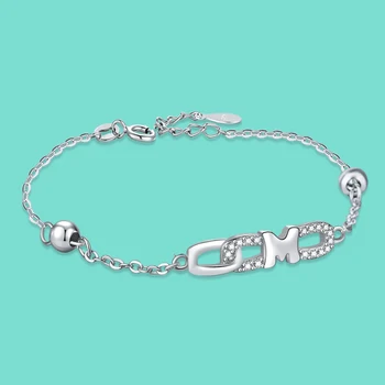 

OL Style Women's 925 Silver Bracelet-Zirconia M Letter Pendant Bracelet-Sterling Silver Chain 19CM-Birthday Gift To Girlfriend