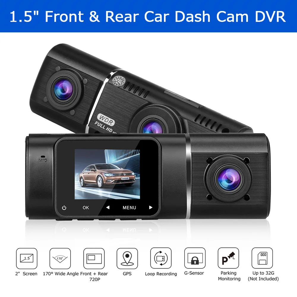 

Blueskysea Car DVR Dash Cam 1.5" 170° Wide Angle Dual Lens Front & Rear 1080P +720P H190 Dash Camera Night Vision Dashcam