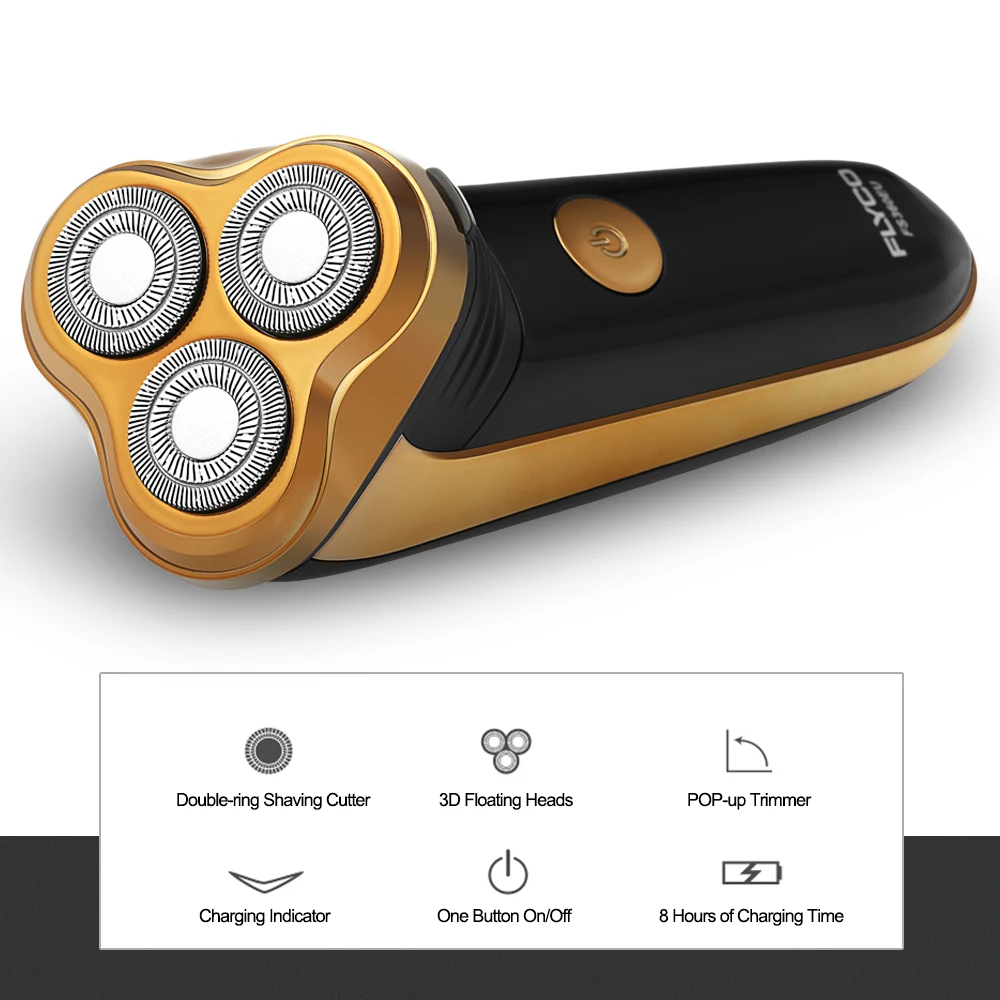 FLYCO FS360 Original Electrict Shaver Support Rechargeable Beard Trimmer with 3D Double-track Floating Heads for Men