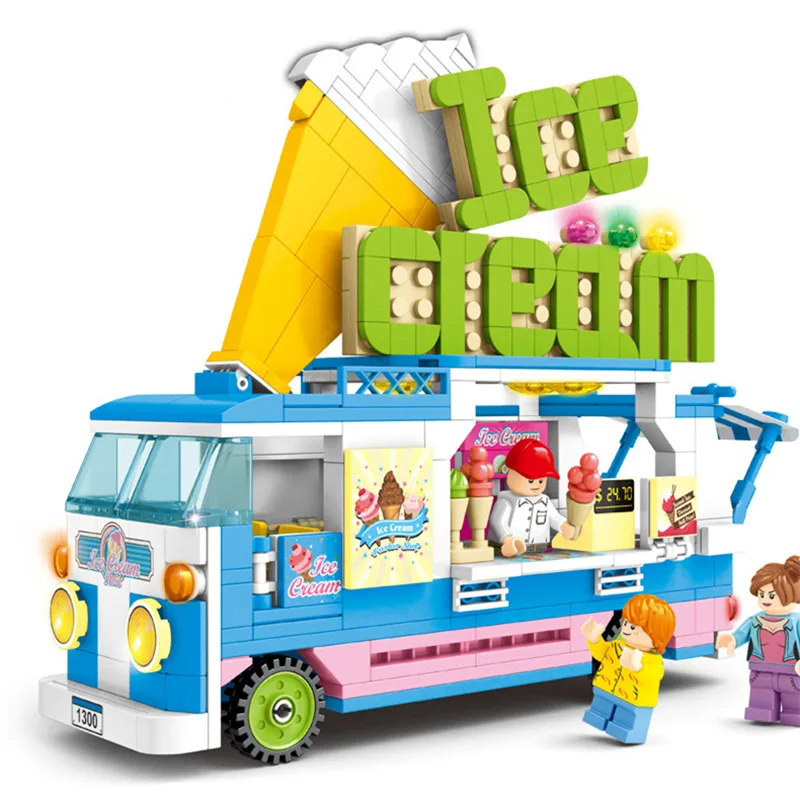 Городской уличный вид мороженое Ван хот-дог грузовик модель комплект маленькие частицы строительные блоки кемпинг автомобиль еда магазин игрушки для детей - Цвет: 601300 Without Box