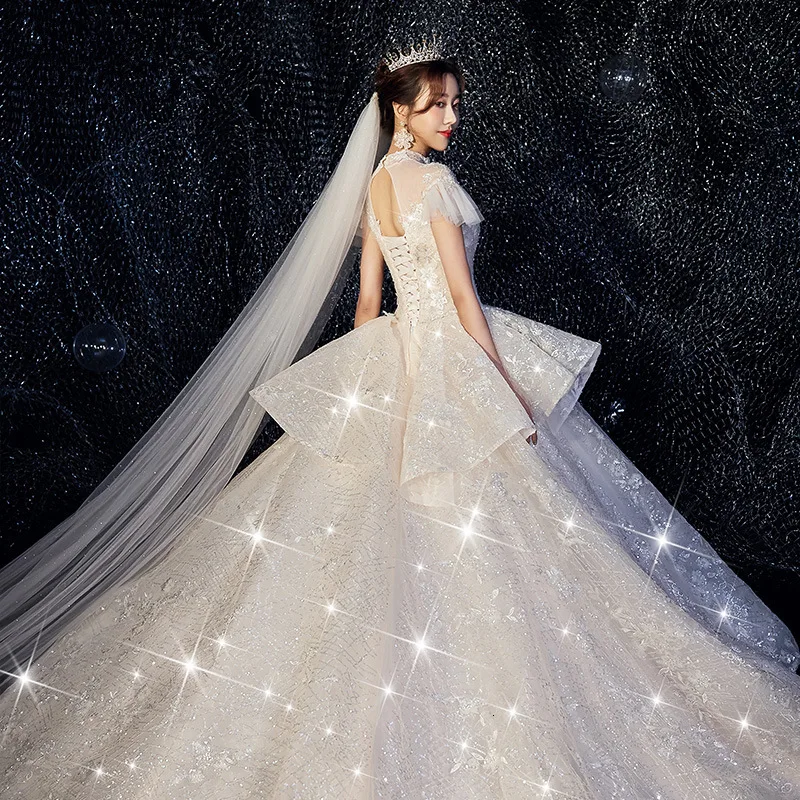 Vivian's Bridal популярное роскошное свадебное платье с цветочным принтом Милое Свадебное платье с кисточками и коротким рукавом с рюшами и блестящими пайетками