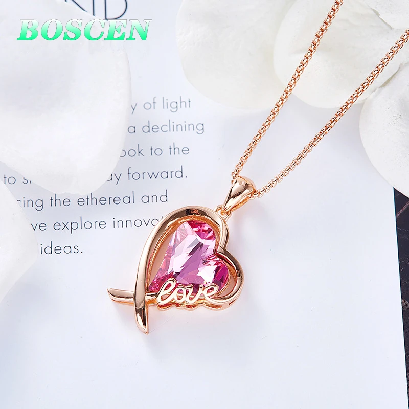 BOSCEN Pendant Necklace For Women girl Birthday Valentines Gift Love Red Heart Embellished With Crystals From Swarovski