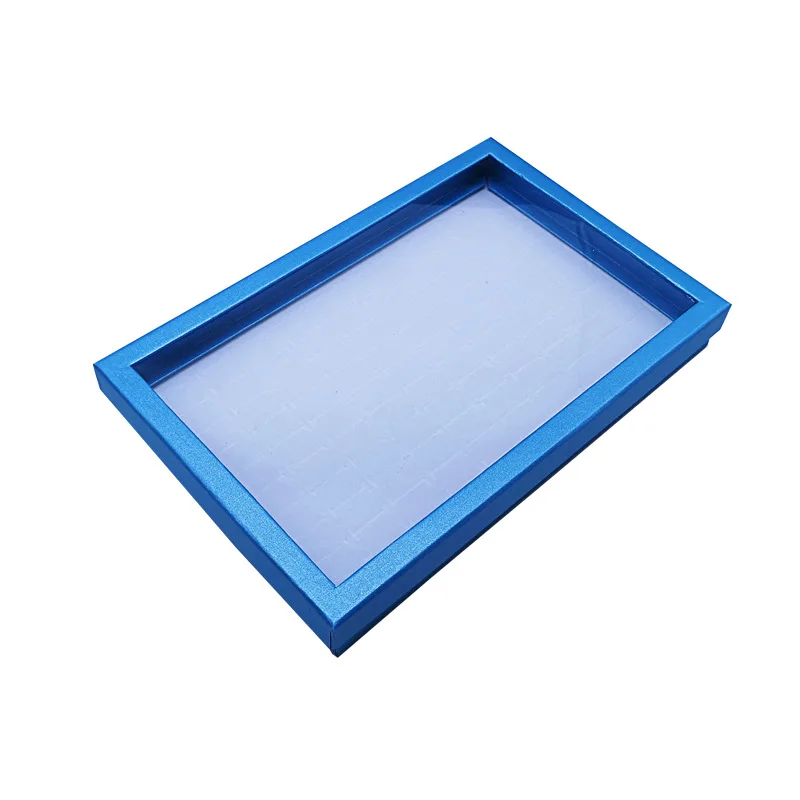 Light blue Портативный модный прозрачный дисплей с 100 слотами для колец, металлическая подставка для сережек, коробка для хранения украшений, витрина для украшений - Цвет: Light blue