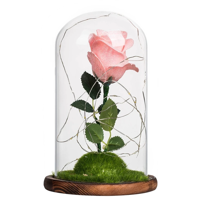 

Top-Rose Decoration with Glass Cover Festive Wedding Creative Copper Wire Lights Eternal Flower Christmas Birthday Gift