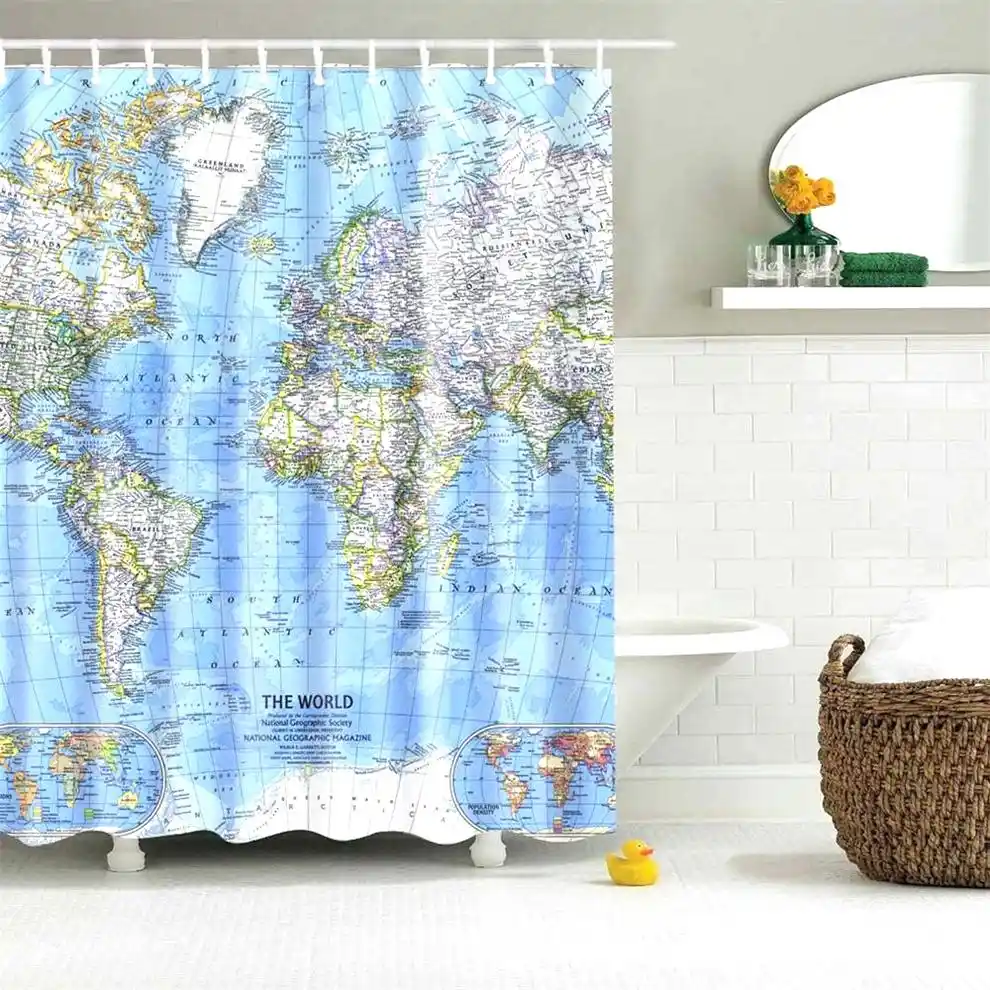 Dafield World Map Shower Curtain Fabric Map Shower Curtain World