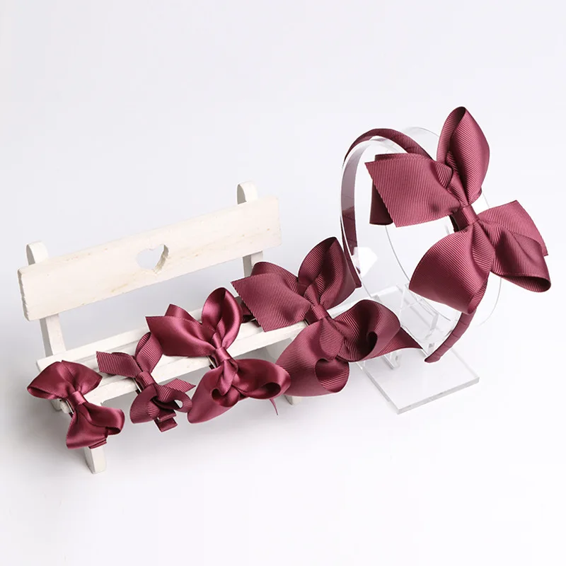 04 Заколка для волос для девочек; комплект из 5 предметов; Сатиновые аксессуары для волос с бантом для девочек; однотонные заколки для волос; повязка для волос; Подарочный комплект для детей ясельного возраста - Цвет: 04