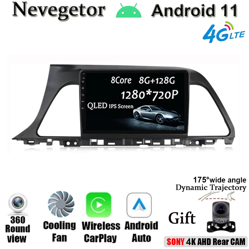 QLED экран 1280*720 Android 11 для Hyundai Sonata 9 LF 2014 - 2017 автомобильное радио Аудио