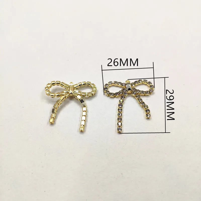 New arrival! 29x26mm 50pcs Rhinestone Claw Chain Bows shape charm/Connectors for earrings/earrings accessories/Earring parts DIY