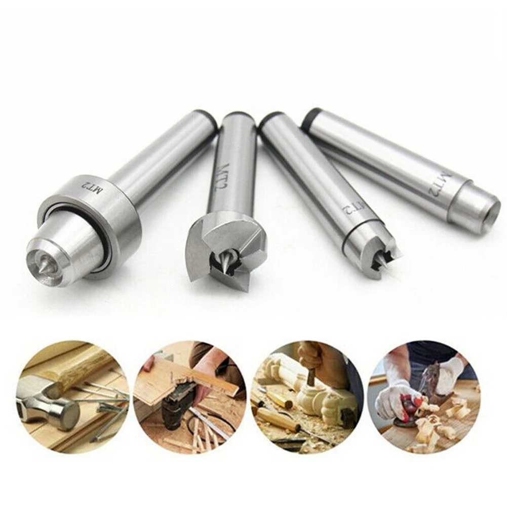 4Pcs Shank Portable Spur Cup Drive Drill Tailstock Wooden Case Bearing Taper Home Durable Lathe Center Set Turning Tools MT2