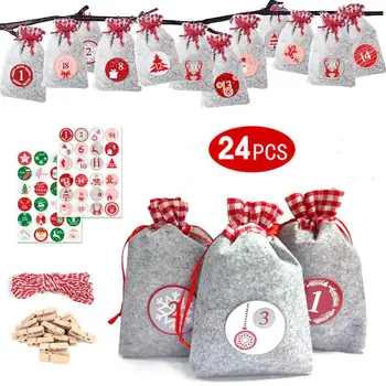 

Christmas Advent Calendar with Number Stickers Bags Countdown Home Decoration