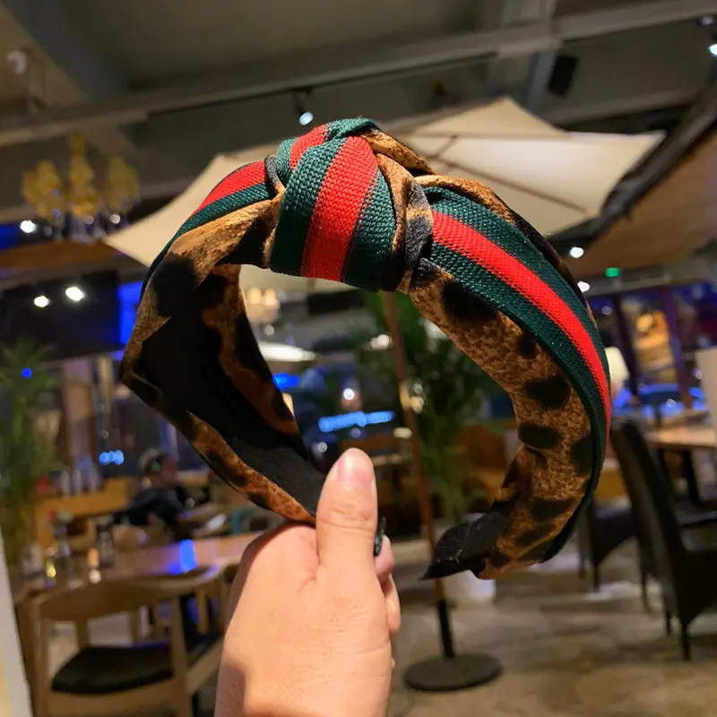 Korean-style New Style Handmade Fabric Retro Leopord Pattern Middle Knot Hair Bands Stripes Versatile Face Wash Hair Fixer Headb