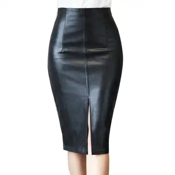 

Fashion Woemen PU leather skirt casual solid color wild package hip skirt slim split step skirt skirt