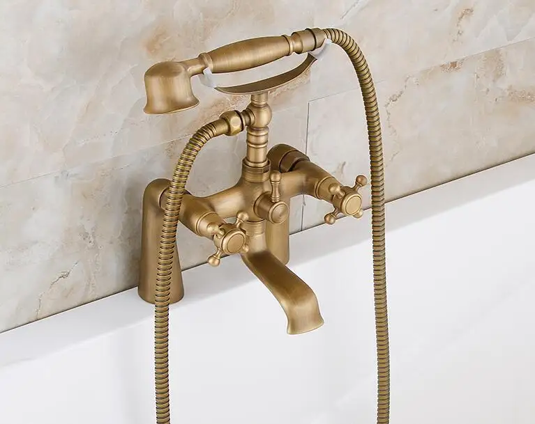 Vidric бортике Ванна кран Античная бронзовая ванна смесители с ручной душ двойной ручкой смеситель кран ELF003