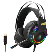 Проводные наушники с RGB подсветкой, профессиональная игровая гарнитура, USB 7,1 каналов, независимая звуковая карта, Стерео шумоподавление