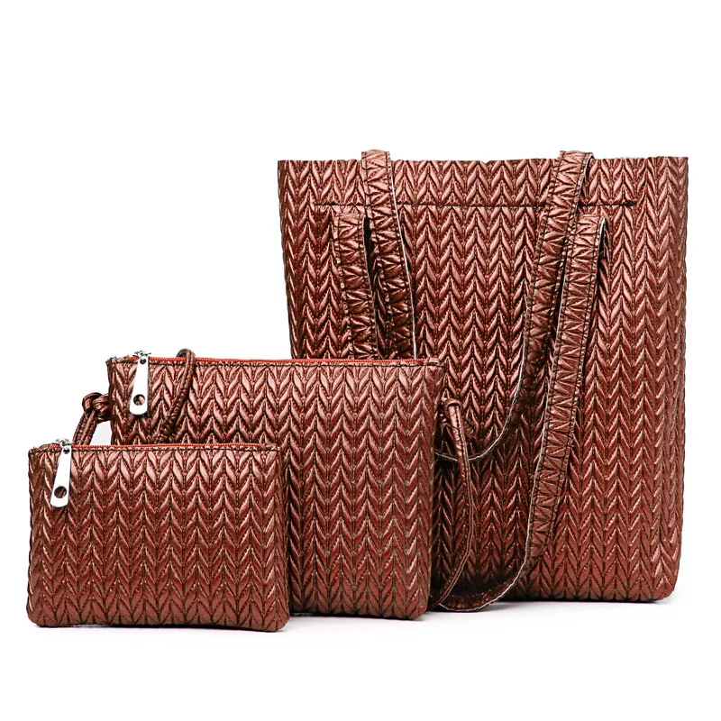 

Europe And America Style Fashion 2018 New Style WOMEN'S Bag Three-piece Set Weaving Different Size Bags Shoulder Bag/ Hand Bag O