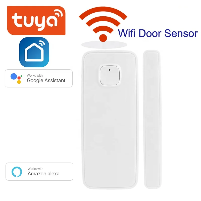Tuya Wifi inteligente Sensor de ventana de puerta Detector de alarma de vida inteligente Compatible con Alexa de Google