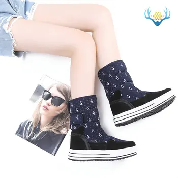 

Navy boots female fashion high quality boot printing fabric upper cow suede leather flat no-slip outsole free shipping