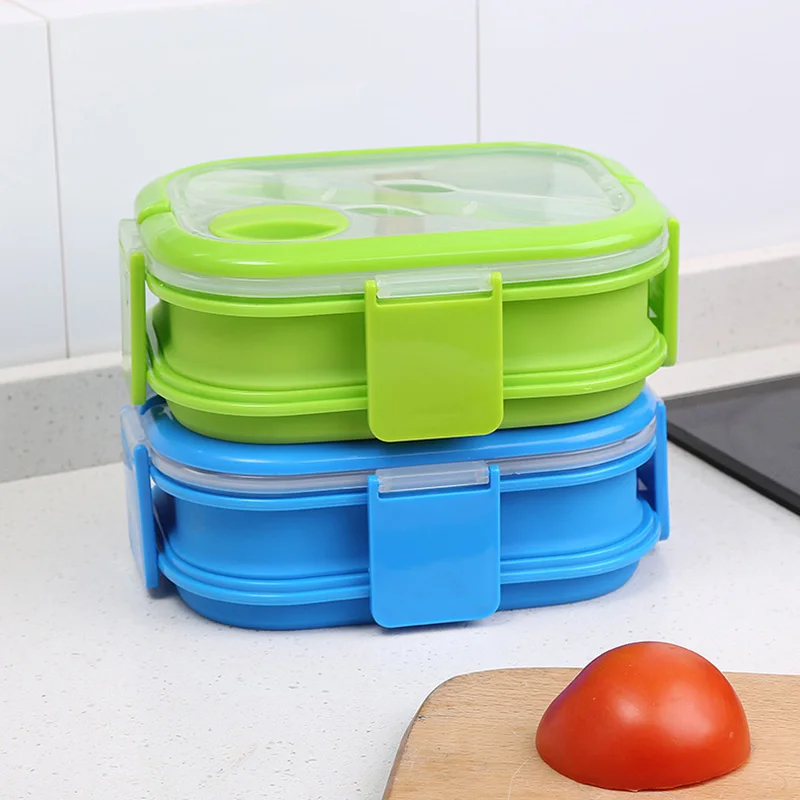 

Silicone Collapsible Lunch Box Double Layer Portable Bento Box Large Capacity Folding Lunchbox