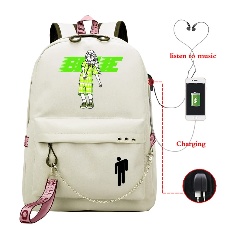 810 23 Mochila рюкзак женский Billie Eilish школьные сумки для девочек Usb зарядка Bookbag розовый рюкзак для ноутбука дорожная сумка Harajuku сумка - Цвет: 810 23