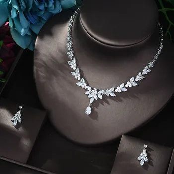 

HIBRIDE Luxury New Design AAA Zircon Water Drop Shape Necklace Pendant Set for Women High Quality Party Jewelry Bijoux N-812