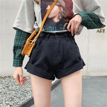 

5 Color Summer New Vintage Denim Shorts Women Loose Loose Curl Wide Leg Shorts Harajuku High Waist Hot Shorts Jeans Mujers
