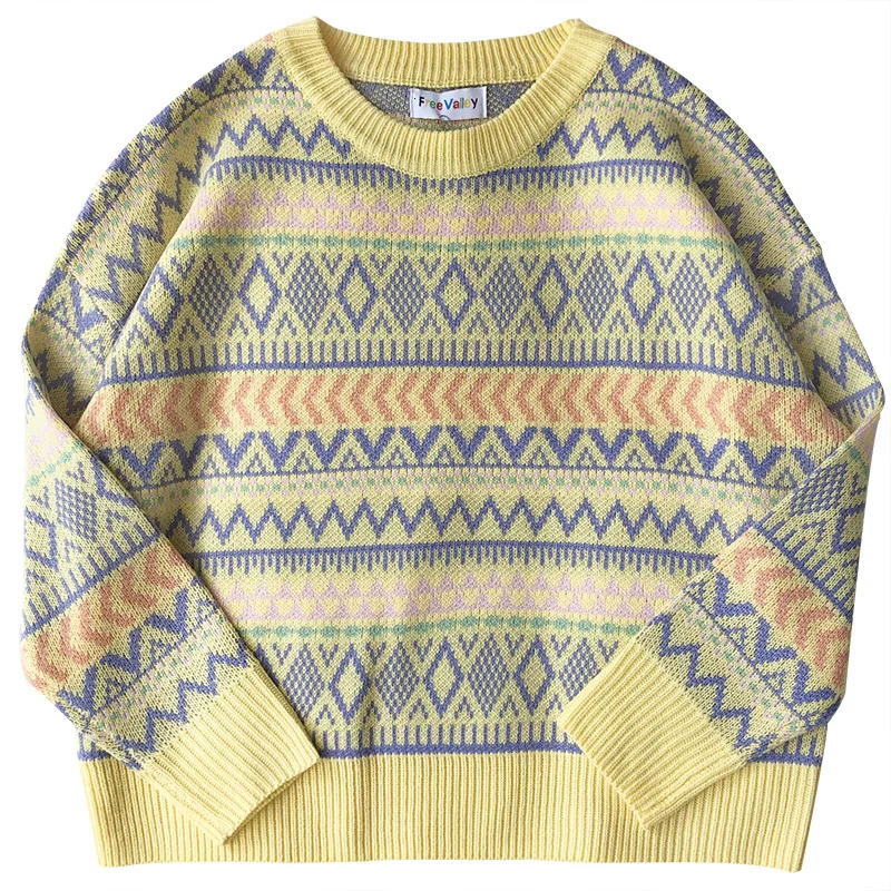 Mooirue осень Для женщин свитер с длинными рукавами цвет желтый, синий; размеры 34–43 Романтический жаккардового переплетения вышивка свитер для бабушки джемпер
