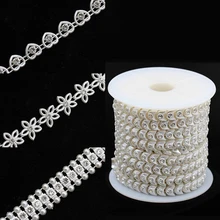 

1Yard Imitation Pearl Beaded Chain Flower Heart Crystal Beads for Making Jewelry Findings Wedding Wedding Bridal Accessories