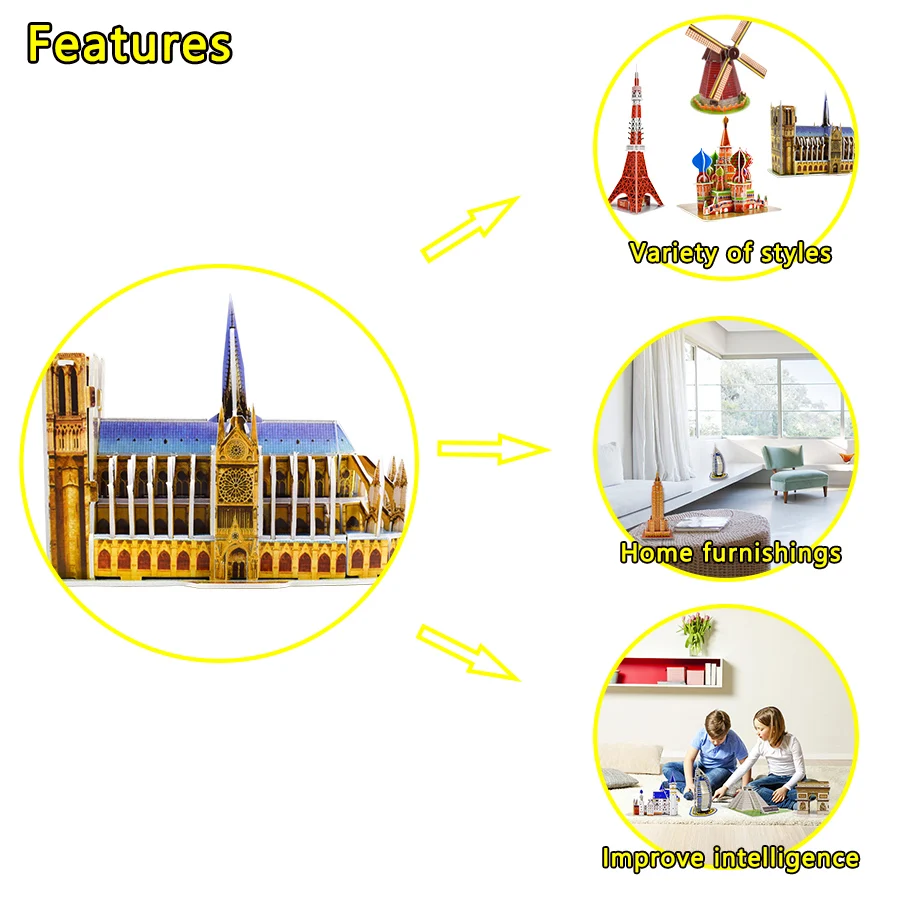 Notre Dame de Paris 3D головоломка Бумага в собранном виде Сборная модель игрушки для детей игры World паззл с архитектурой игрушка для обучения подарки