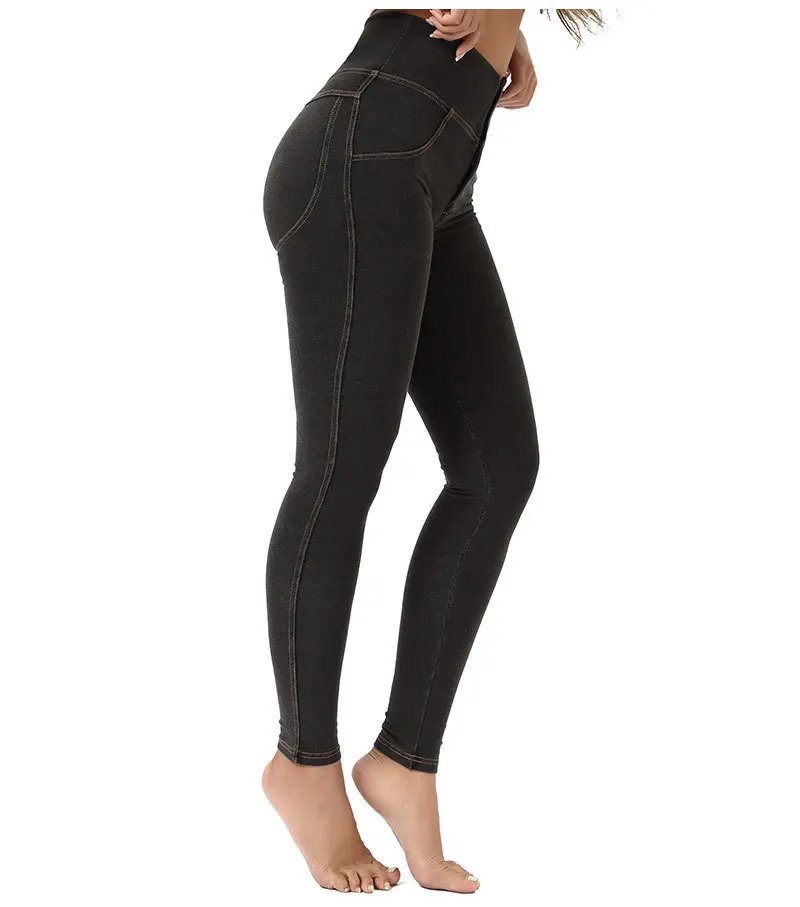 Спортивные Леггинсы для фитнеса женские джинсы с высокой талией эластичные брюки для йоги леггинсы для тренировок и бега тонкие осень-зима - Цвет: black