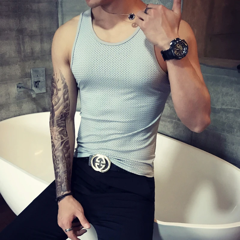gray Топ на бретелях Kleur Mannen Zomer Mode Sportscholen Merk Singlet Canotte для бодибилдинга фитнес-спиер Jongens Mouwloze Debardeur Homme - Цвет: gray