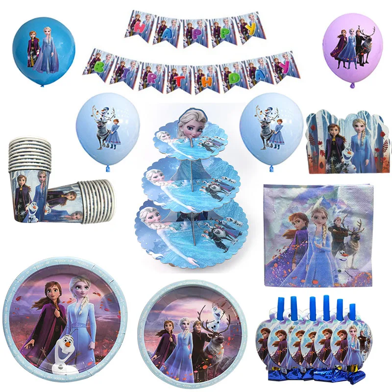 

Disney Frozen 2 party girl Baby baptism favor Snow Princess party decor banner cake topper birthday decoration Supplies Set