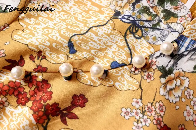 Винтаж китайский Стиль мини желтый Cheongsam Для женщин с жемчугом и атласной лентой, Qipao летние пикантные вечерние платье Mujer Vestidos плюс Размеры S-3X