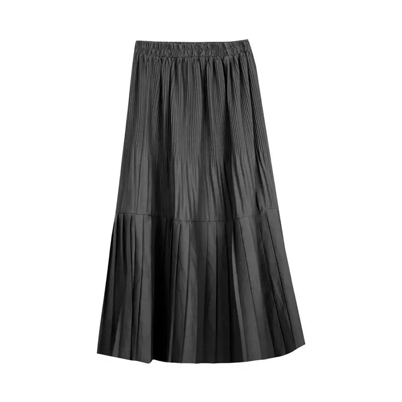 FINEWORDS, Корейская уличная одежда, серые женские юбки, повседневные, Kawaii, юбка с рюшами, Harajuku, винтажная, до колен, миди, длинные юбки для женщин - Цвет: Black