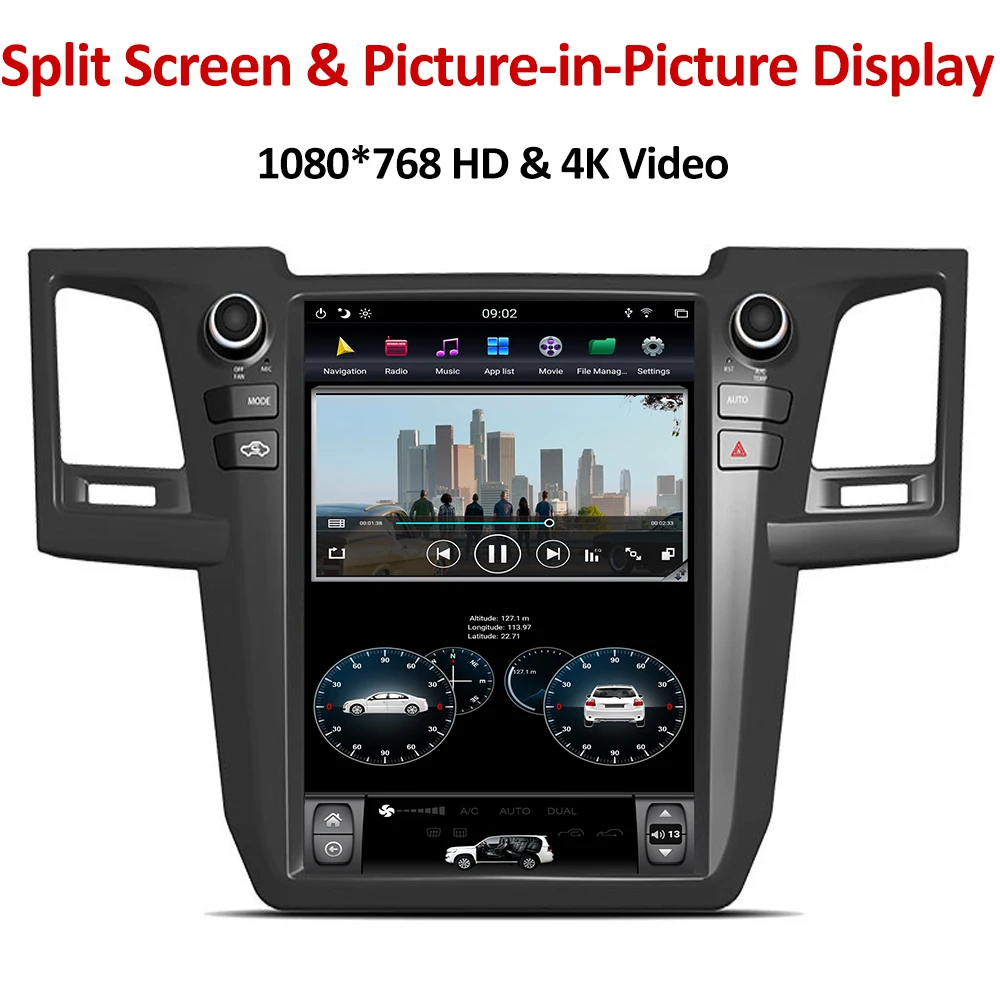 YAZH Android 8,1 Tesla стиль автомобиля gps Мультимедиа для Toyota Fortuner 2007- с 12," ips gps дисплей Bluetooth 5,0 Carplay