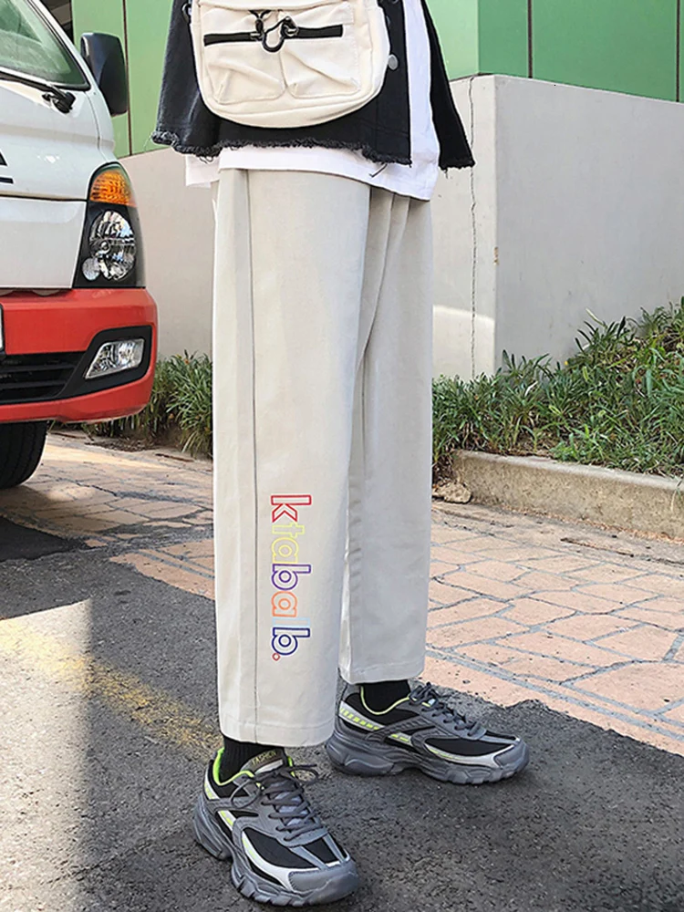 gray EWQ / loose letter printing Pants for Male casual wide leg pants autumn winternew fashionTrousers Tide 19H-a13 - Цвет: gray