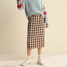 CMAZ Осень Зима Повседневная клетчатая прямая юбка Женская мода Высокая талия винтажная до середины икры юбка CMAZ19C7407