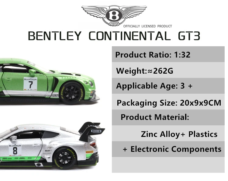1:32 модель автомобиля Bentley GT3, гоночный автомобиль, супер спортивный автомобиль, коллекция моделей, подарок