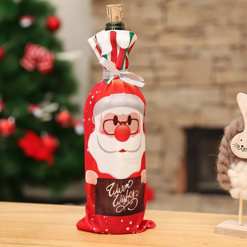Christmas Decoration Santa Snowman Wine Bottle Cover Drawstring Red Wine Bag Champagne Bottle Holder Xmas Party Home Table Decor