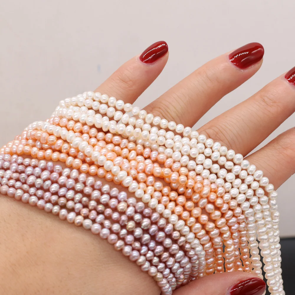 Natural Freshwater Pearl Potato Shape Making Necklaces Bracelets Earrings for DIY White Orange  Purple Length 38CM Beads 3-3.5mm