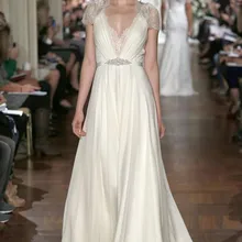 Formal Celebrity Dresses A-line Deep V-neck Cap Sleeves Chiffon Lace Long Evening Dresses Famous Red Carpet Dresses